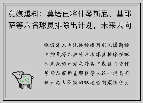 意媒爆料：莫塔已将什琴斯尼、基耶萨等六名球员排除出计划，未来去向成疑