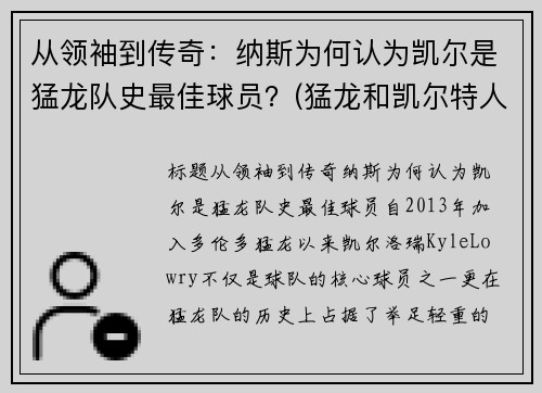 从领袖到传奇：纳斯为何认为凯尔是猛龙队史最佳球员？(猛龙和凯尔特人比赛录像)