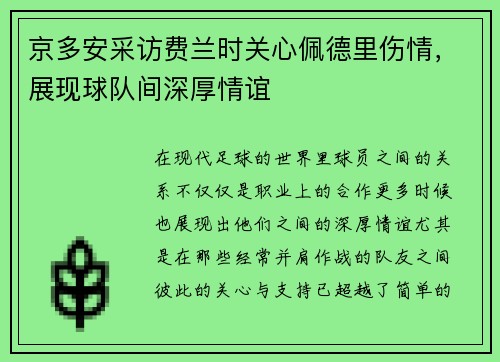 京多安采访费兰时关心佩德里伤情，展现球队间深厚情谊